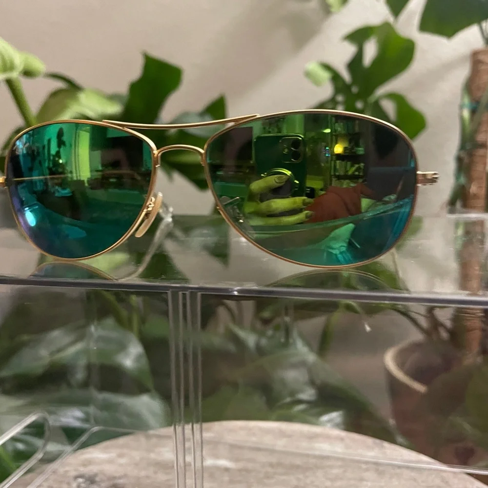 Ray-Ban Gold Frame Sunglasses with Green Lenses